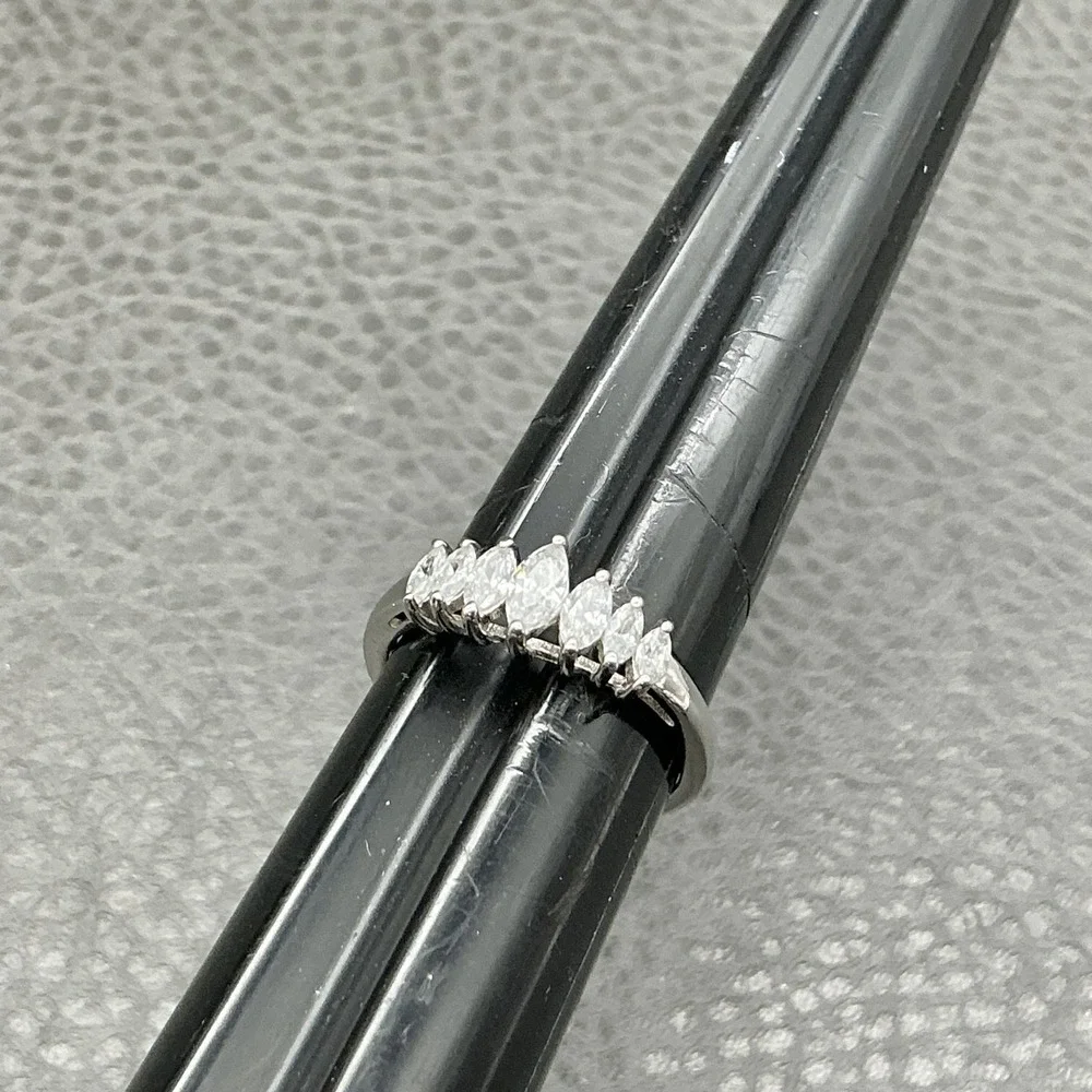 Ring Size 8 Silver Tone Marquise Clear Stones Band Cocktail Womens Jewelry